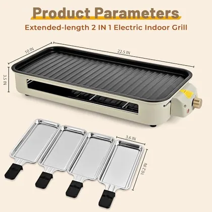 2-in-1 Electric Indoor Grill, 16 x 9 in plate, Beige