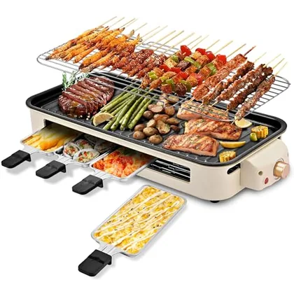 2-in-1 Electric Indoor Grill, 16 x 9 in plate, Beige