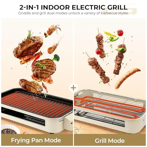 2-in-1 Electric Indoor Grill, 16 x 9 in plate, Beige