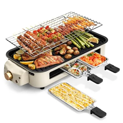 2-in-1 Electric Indoor Grill, 16 x 9 in plate, Beige
