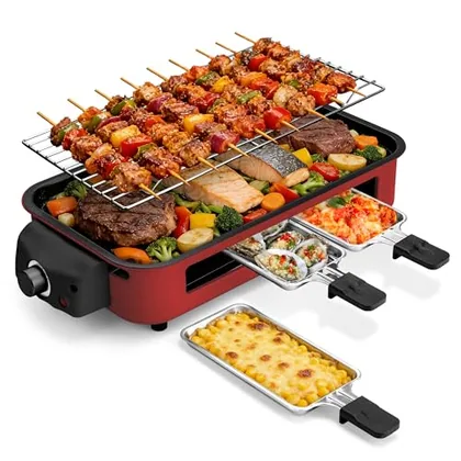 2-in-1 Electric Indoor Grill, 16 x 9 in plate, Red
